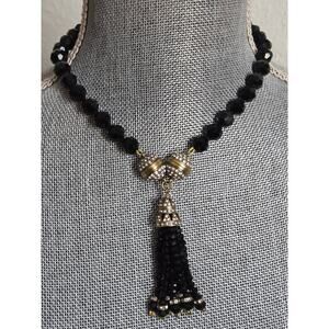 Heidi Daus Convertible Choker Necklace Bracelet Set Hematite Tassels & Crystals